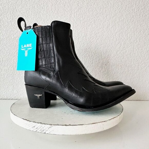NEW Lane CHELSEA Womens Cowboy Bootie 11 Cowgirl Western Black Short Ankle Boots - Picture 2 of 12